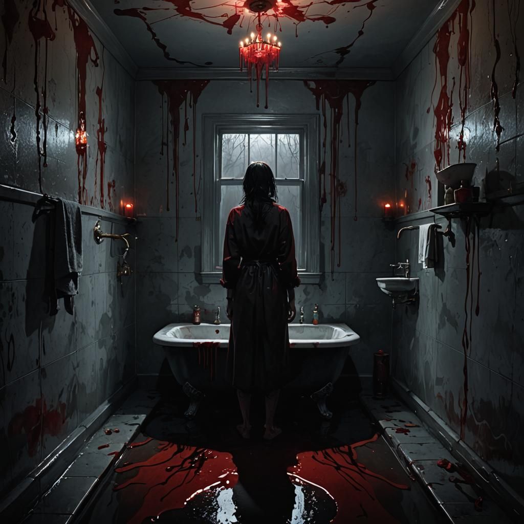 Ominous Figure in Dark Bathroom, in Unreal Engine 5