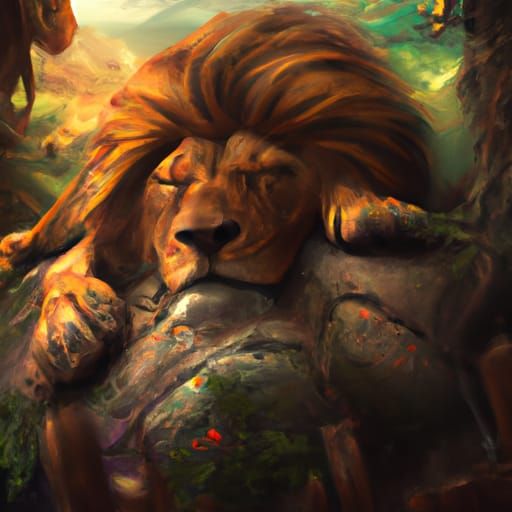 Majestic Sleeping Lion: Epic Digital Painting
