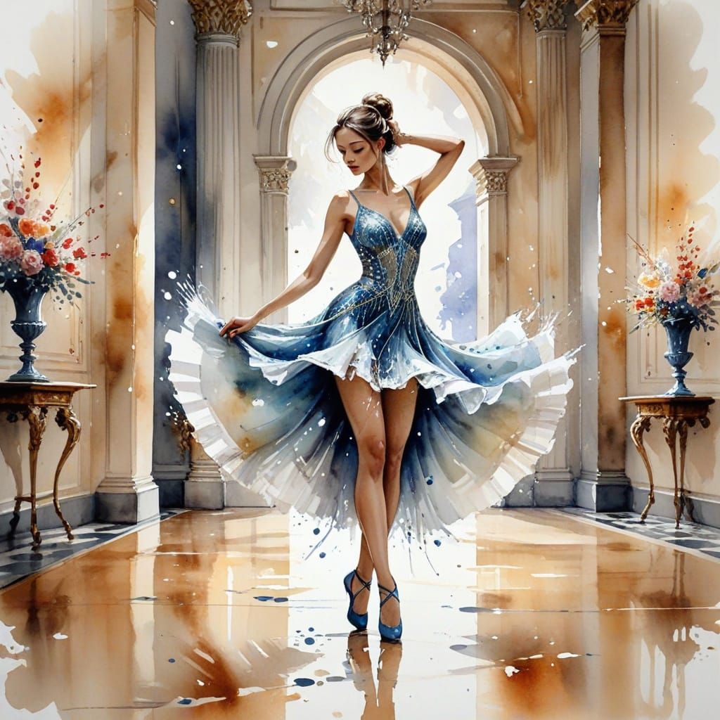 Elegant Dancer in Watercolour Style at Palace
