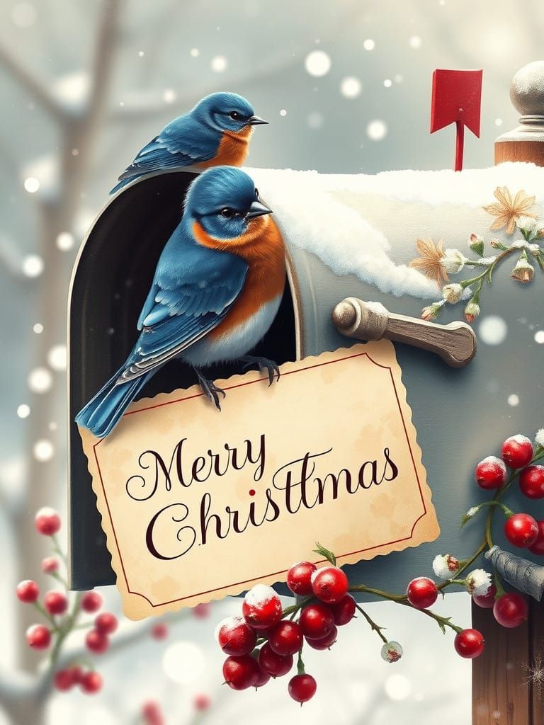 Vintage Christmas Morning Scene in Whimsical Oil Painting St...