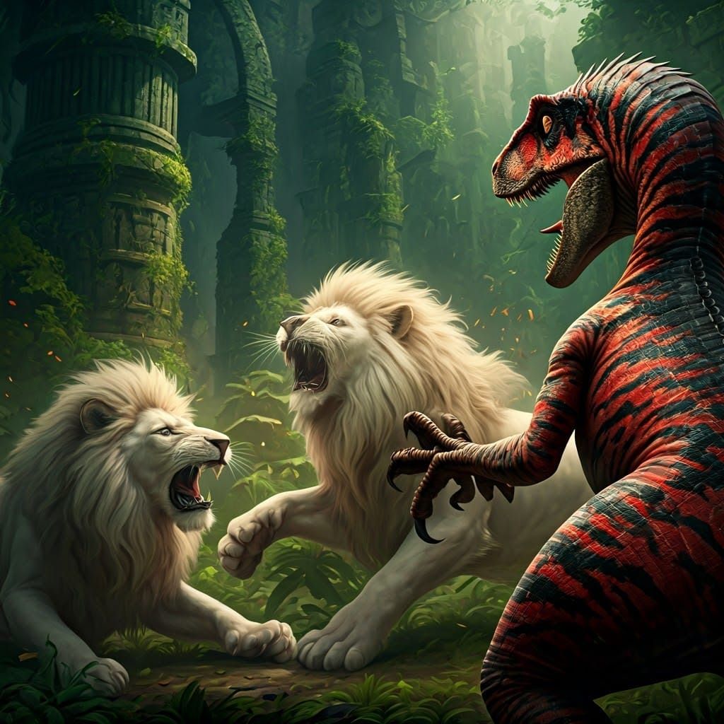 Velociraptors vs Lions: Epic Battle Scene