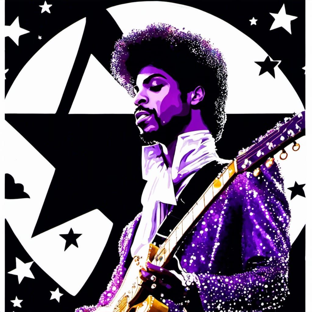 Prince Purple Rain Guitar in Expressionist Pop Art