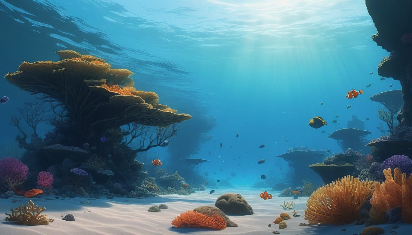 Whimsical Tropical Underwater Scene in Vibrant Colors