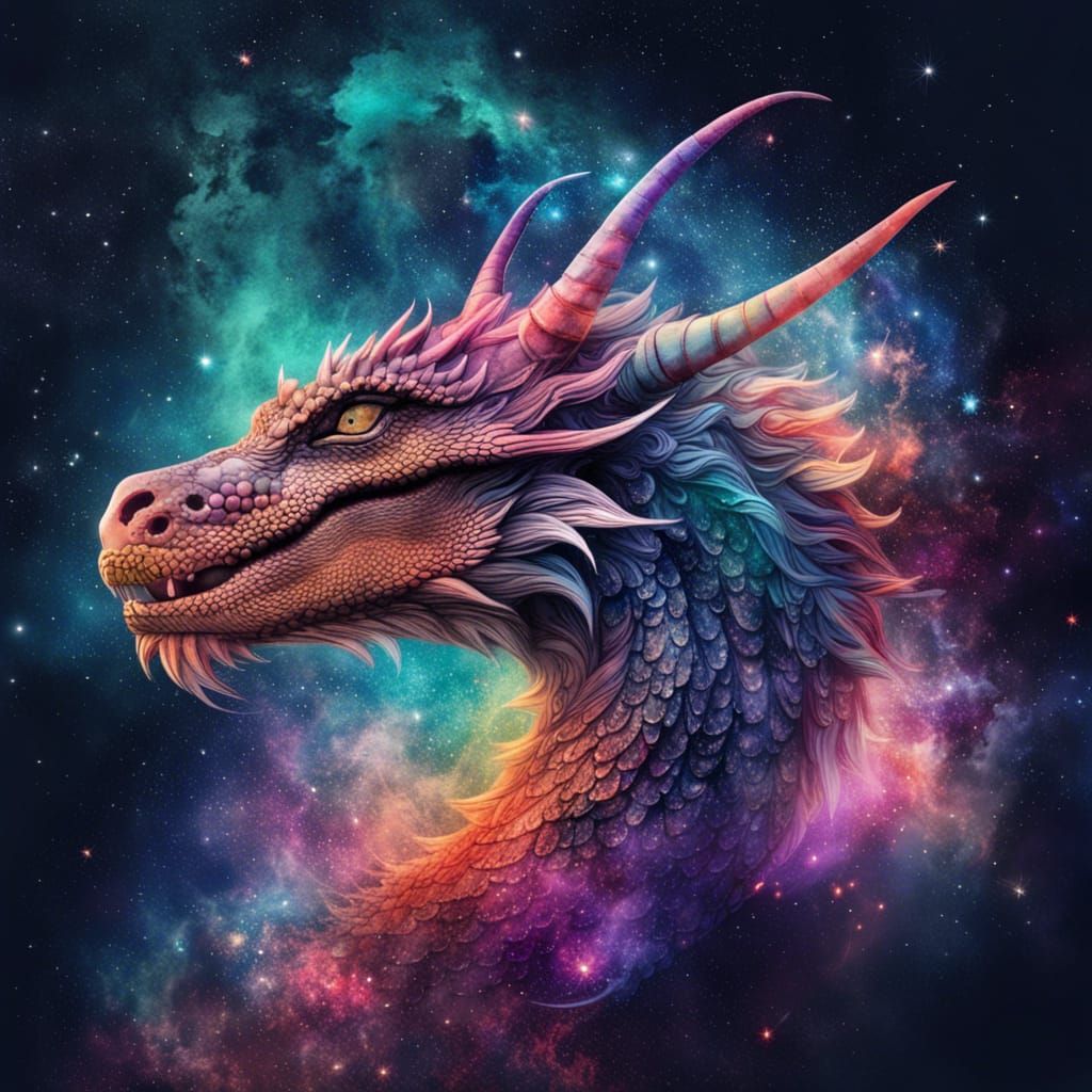 Hyperdetailed Dragon Double Exposure Galaxy