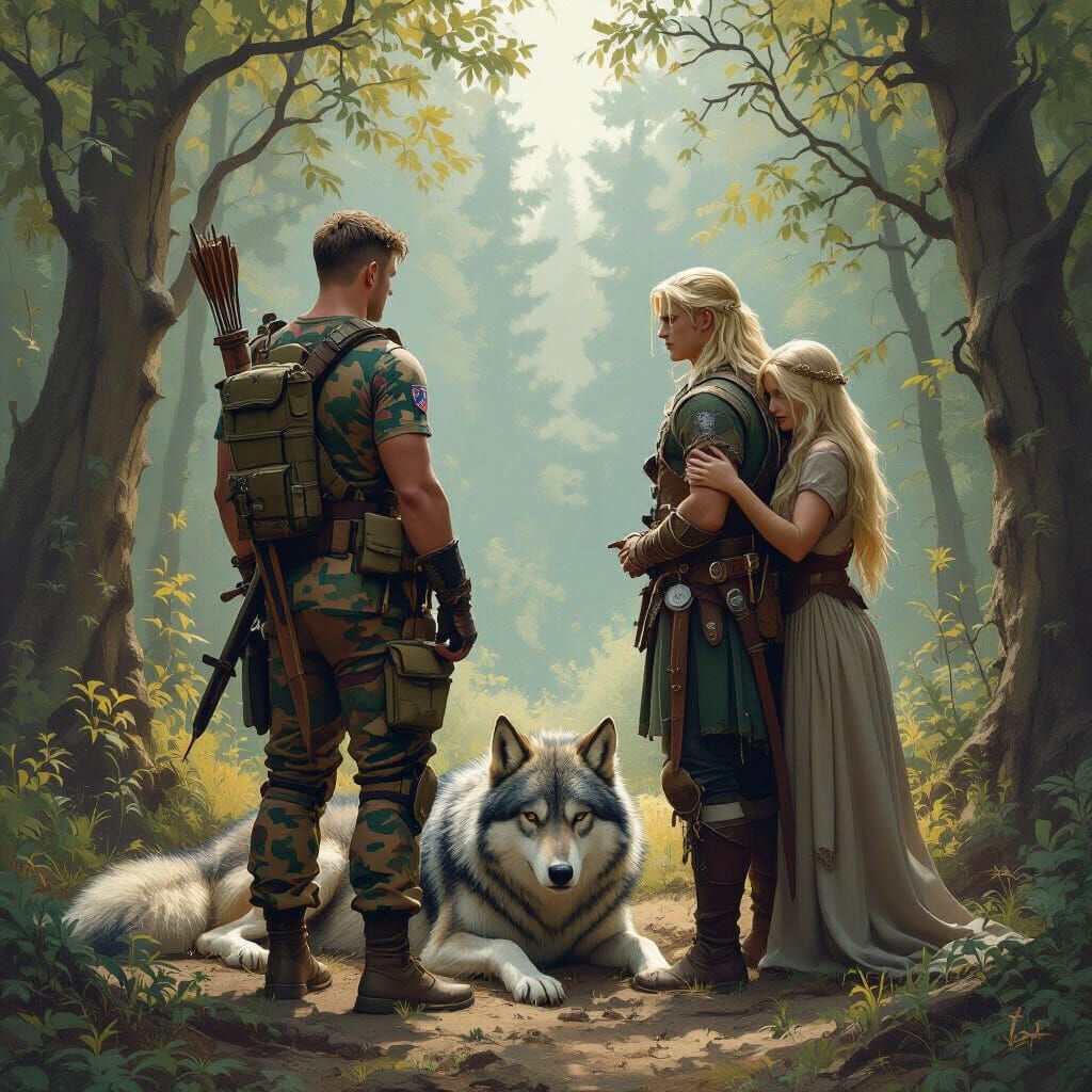 Fantasy Matte Painting: Soldier, Archer and Wolf