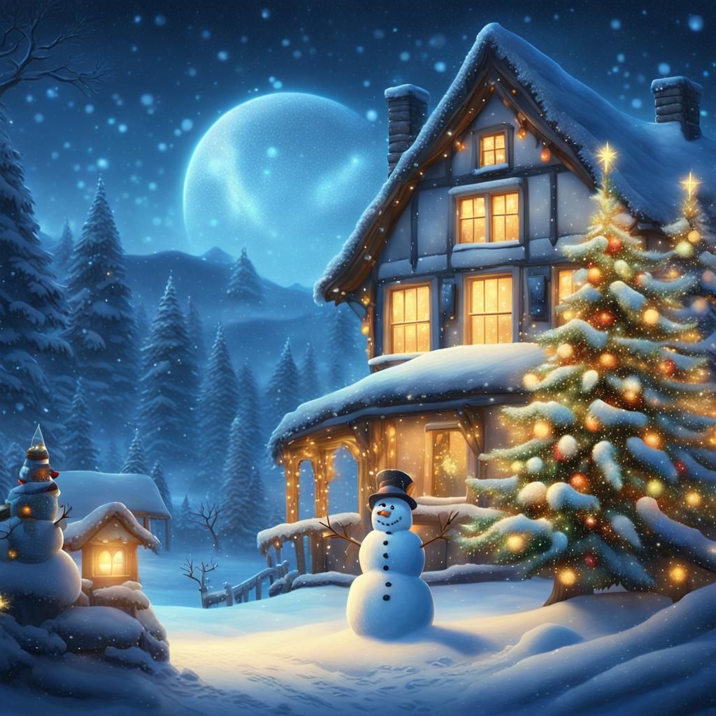 Snowman Scene in Fantastical Digital Painting