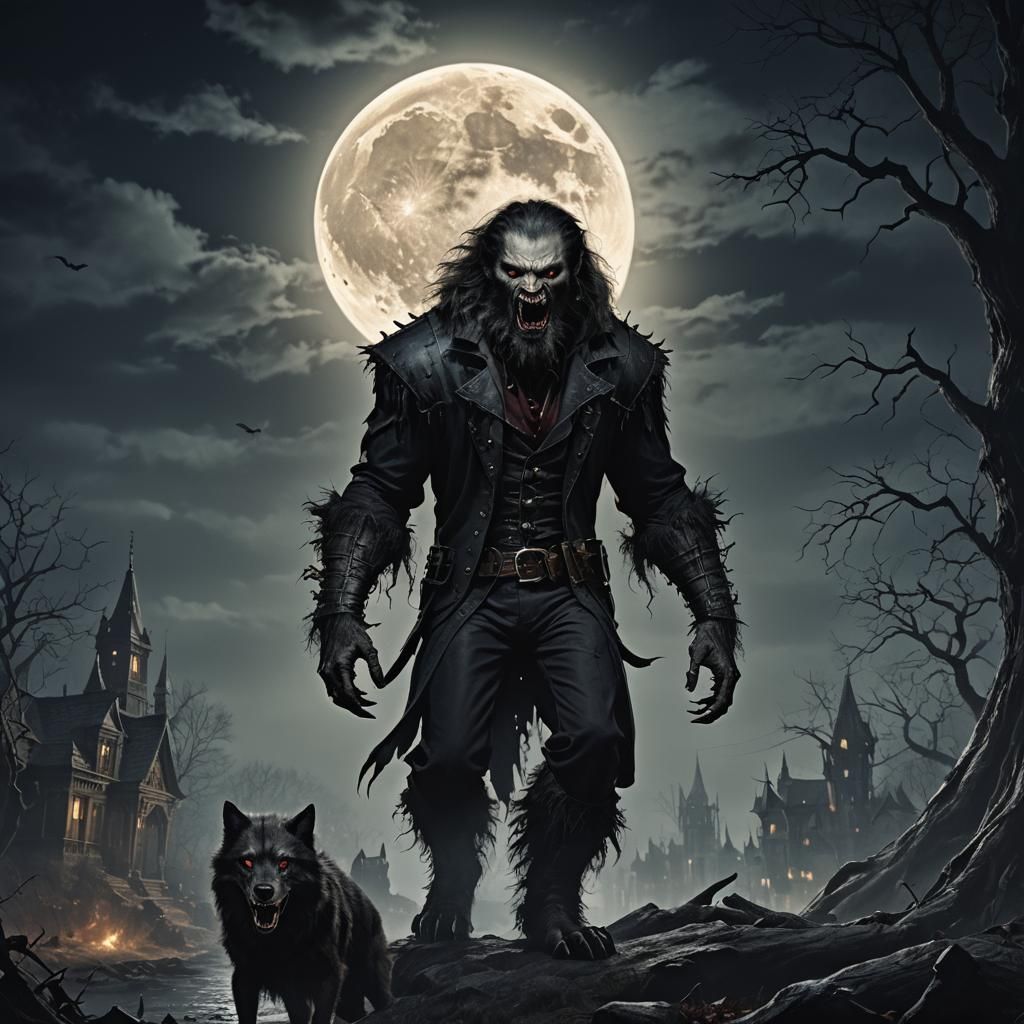Vampire and Werewolf Under Full Moon: Digital Matte Painting