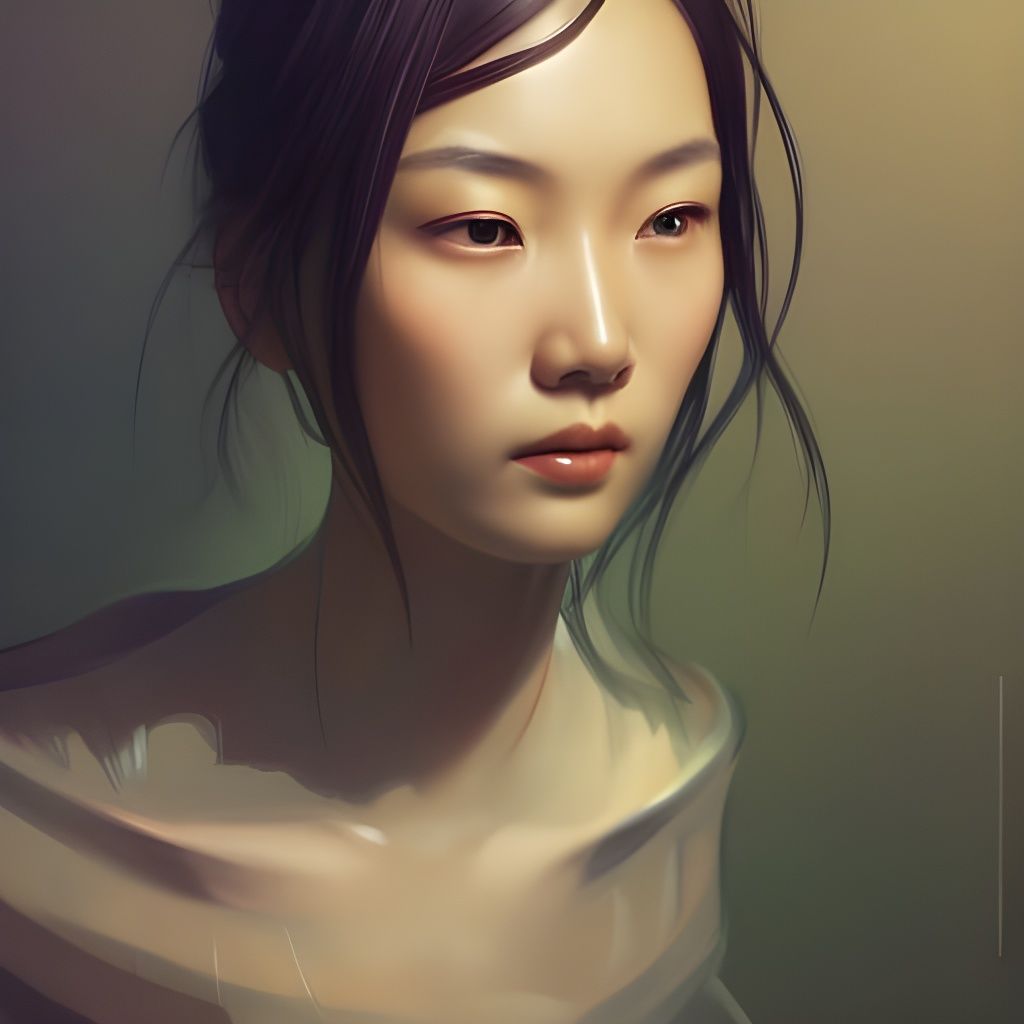 Detailed Portrait of Taiwanese Woman in Art Nouveau Style
