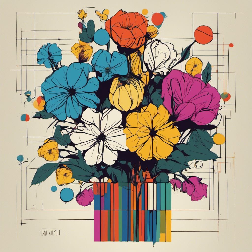 Pop Art Flower Bouquet in Digital Screen Print
