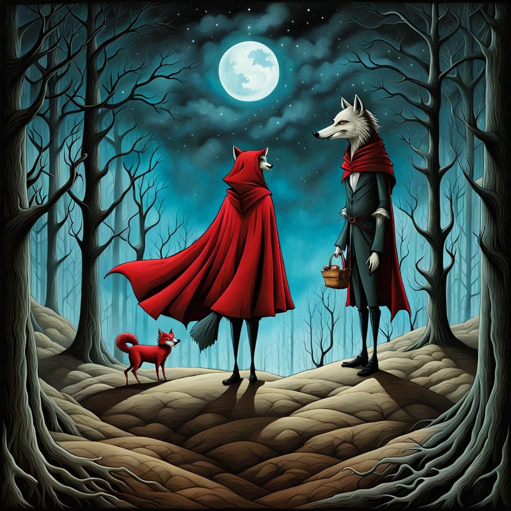 Little Red Riding Hood in Surreal Desolate Land