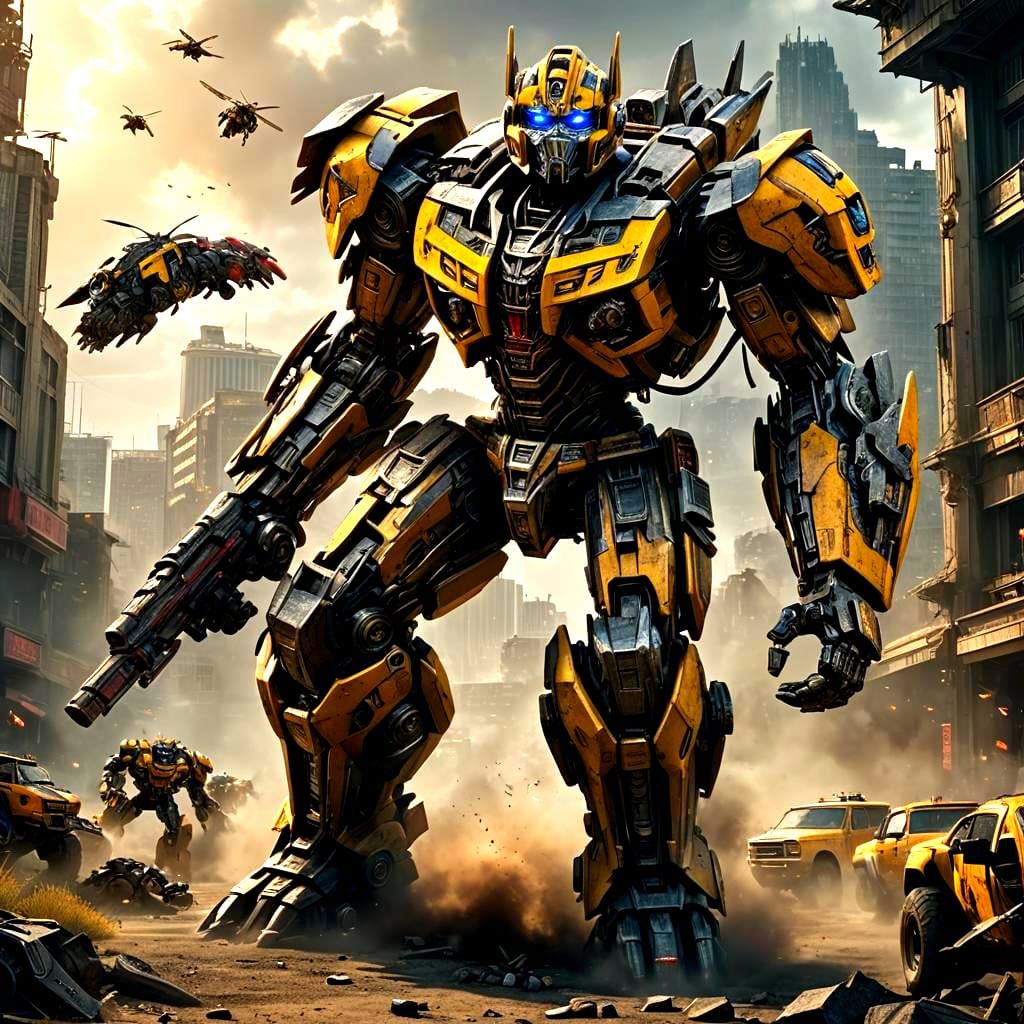 Transformers Bumblebee and Grimlock: Digital Matte Painting