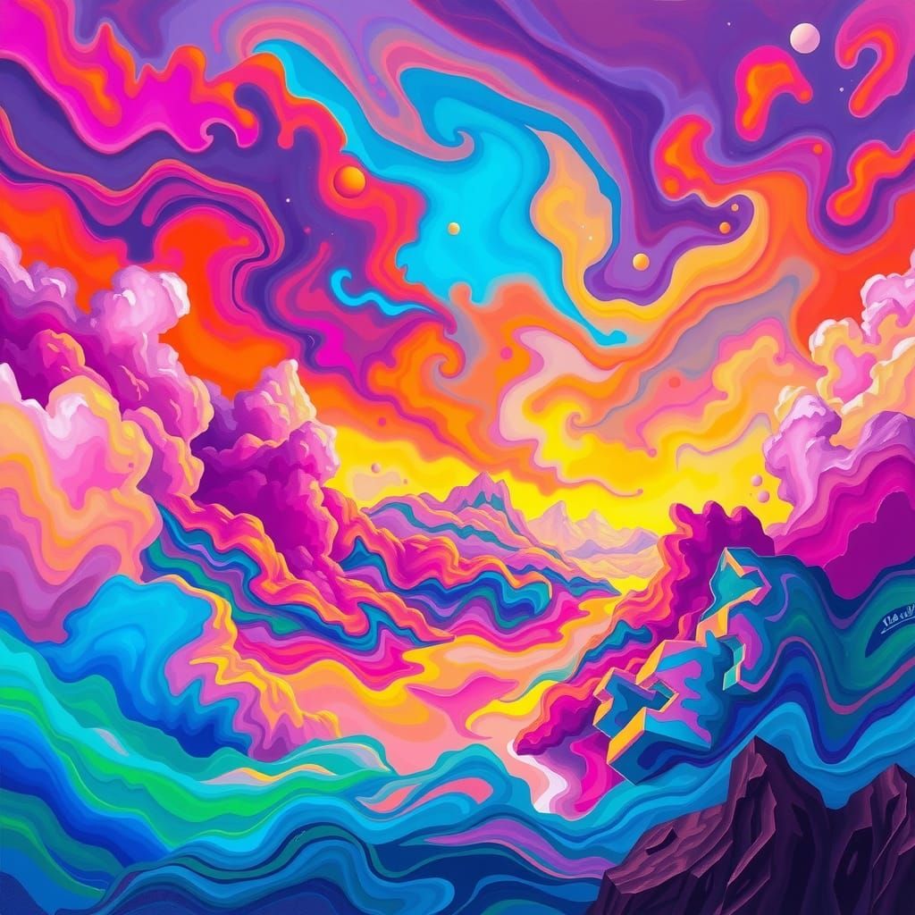 Dreamlike Iridescent Landscape in Abstract Expressionist Sty...