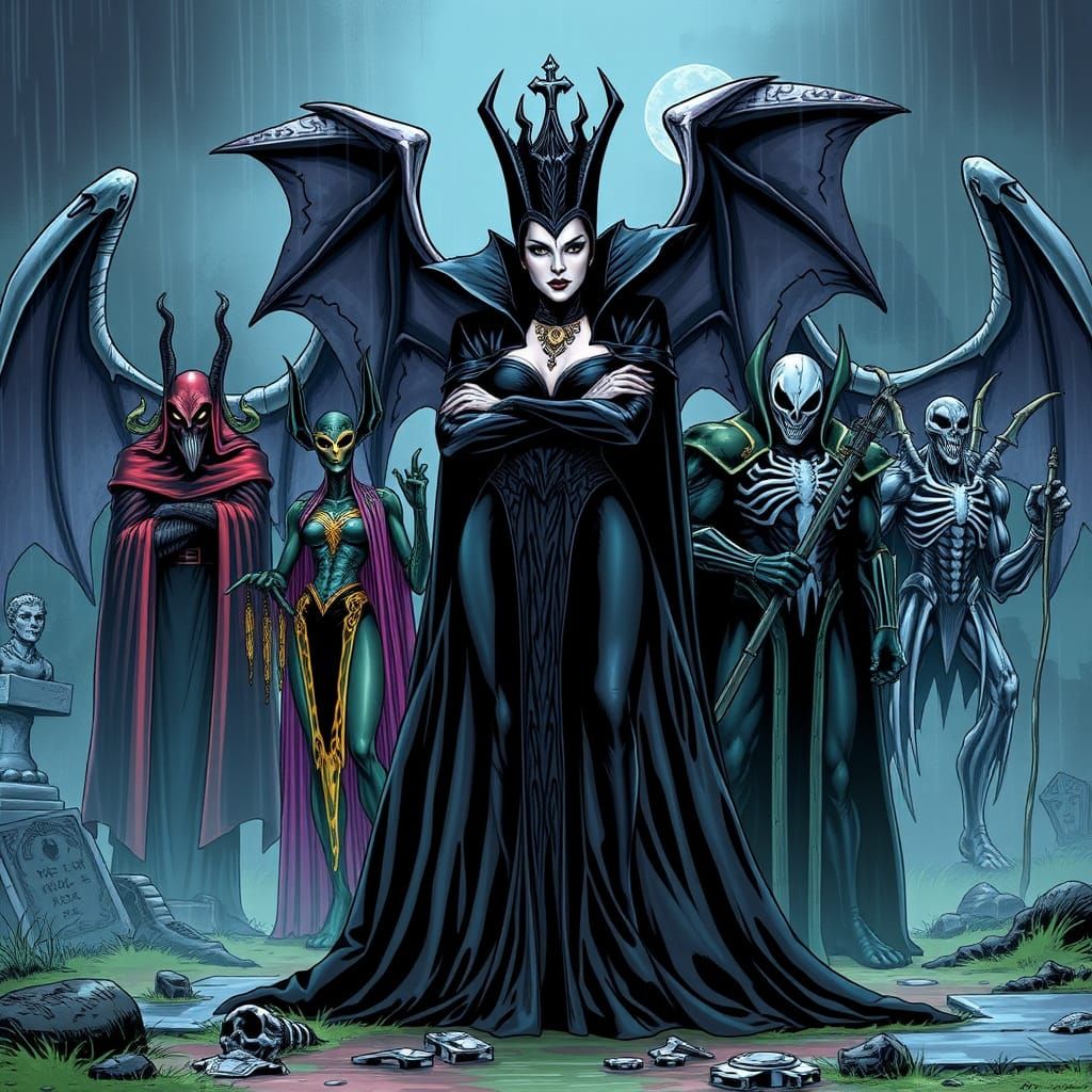 Evil Queen and Allies in Graveyard, Comic Book Art