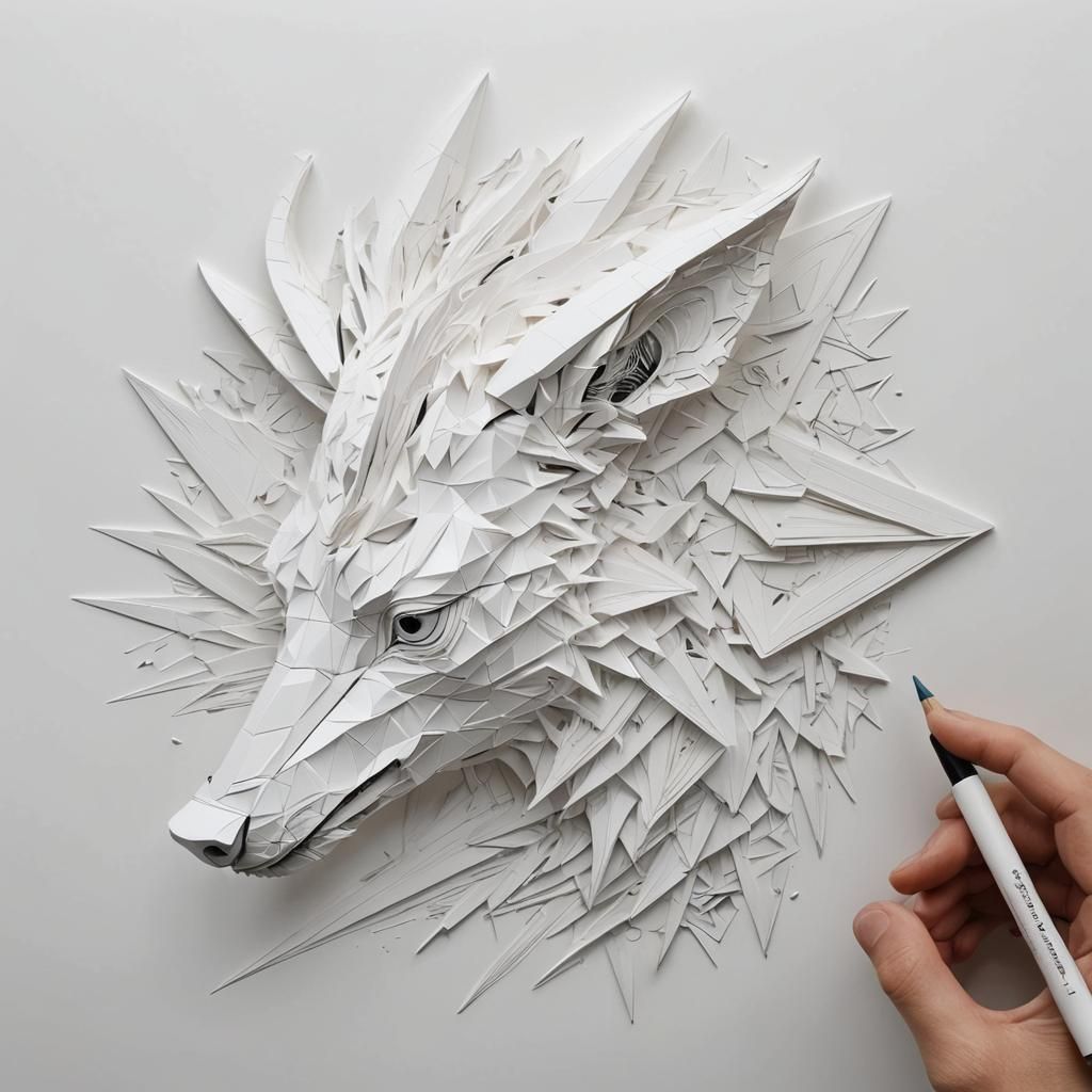 Abstract Animal Head with Paper Shapes
