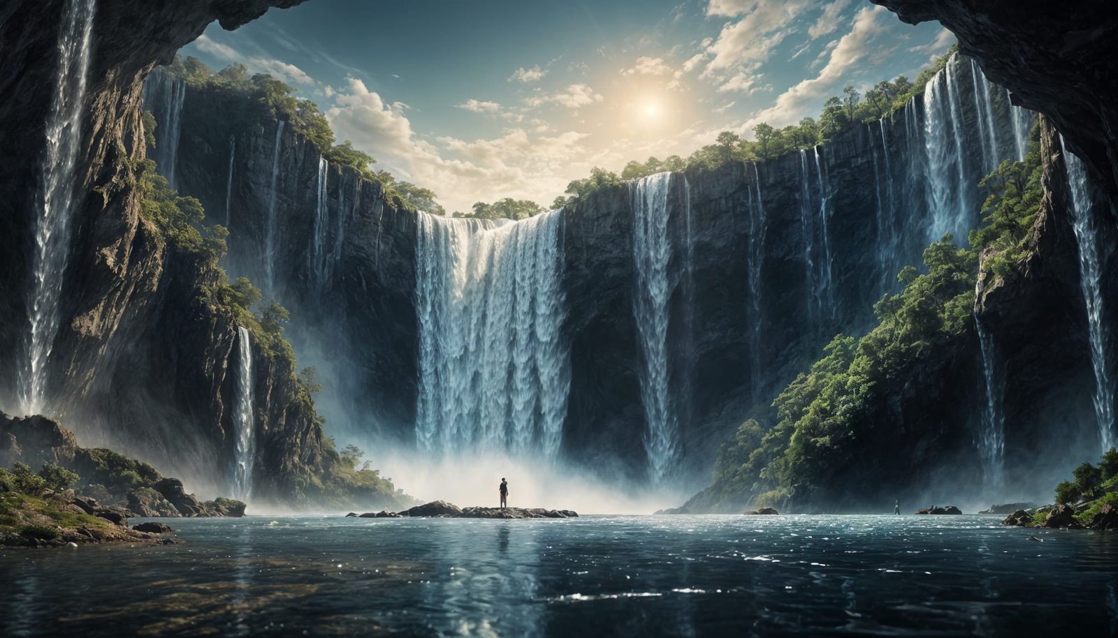 Flat Earth with Infinite Waterfall: Fantasy Concept Art