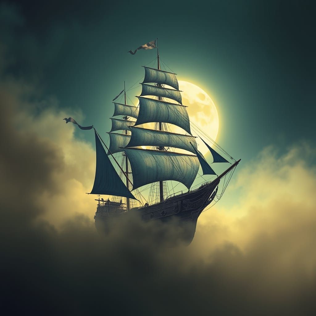 Ethereal Vessel Vanishes into Luminous Fog in a Cyberpunk-In...