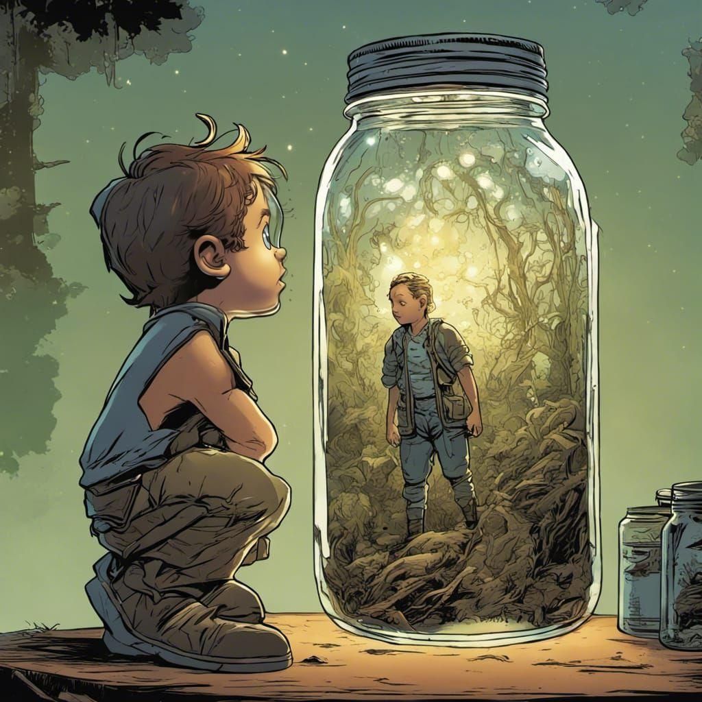 Giant Firefly and Boy in Jar, Comic Book Style