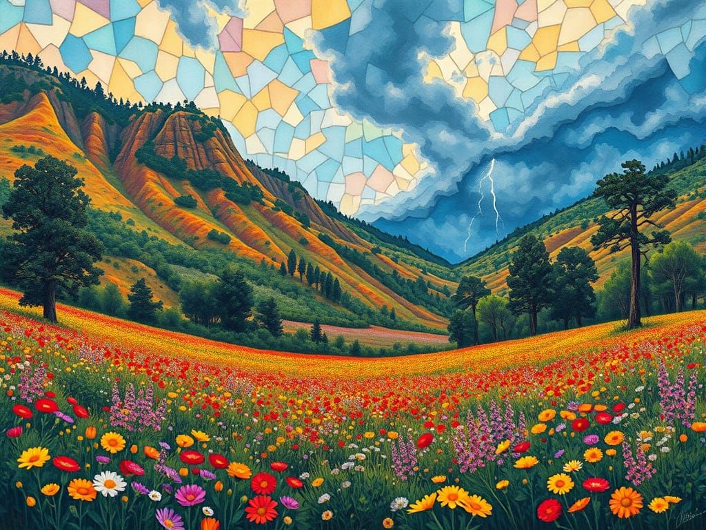 Tanuki National Park: Impressionist Gouache-Style Landscape