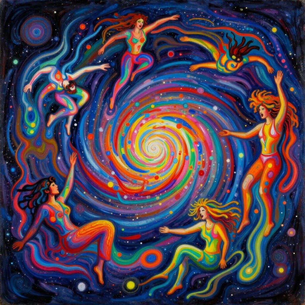 Psychedelic Hippies Teleporting in Expressionist Style