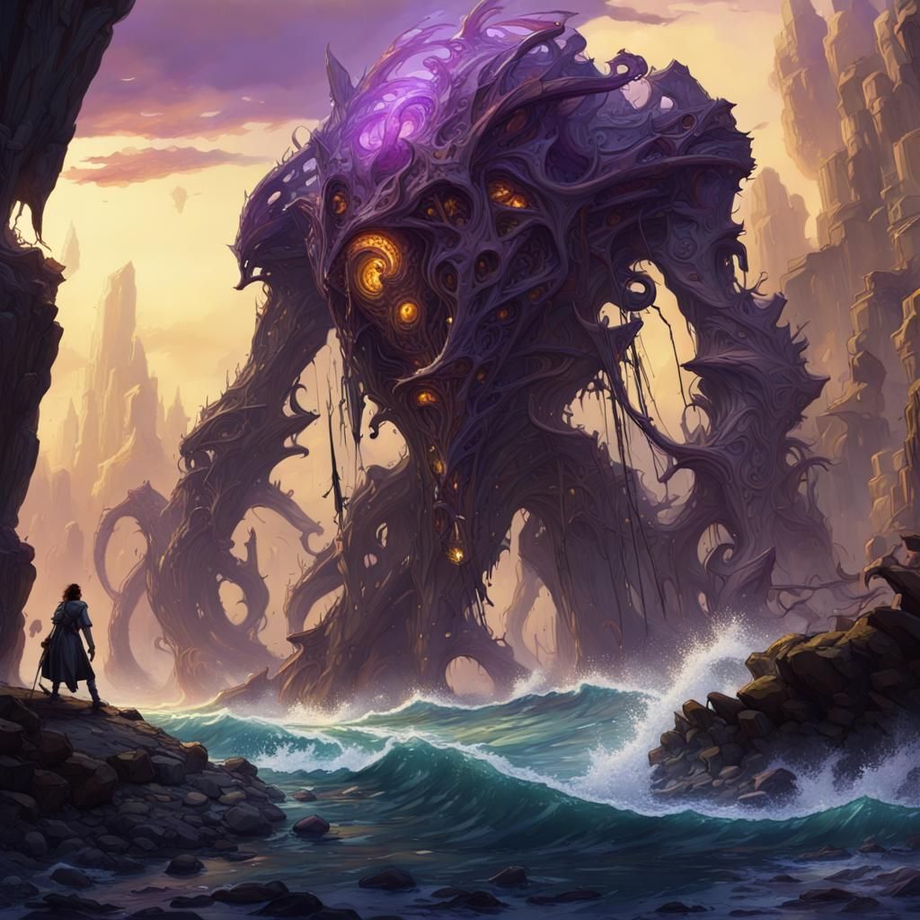 Ocean Floor Biomechanical Creatures in Dark Fantasy Style