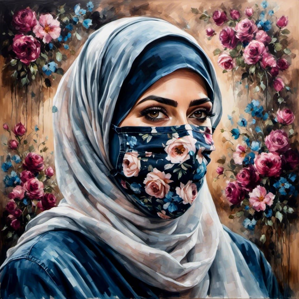 Vibrant Hijabi Woman Strolls in Lush Forest