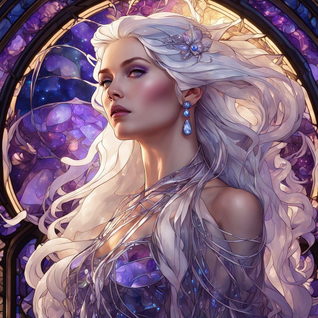 Stained Glass Goddess in Purple Radiance