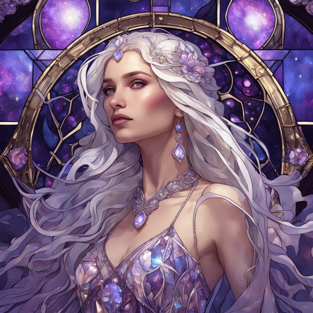 Ethereal Goddess in Stained Glass Beauty