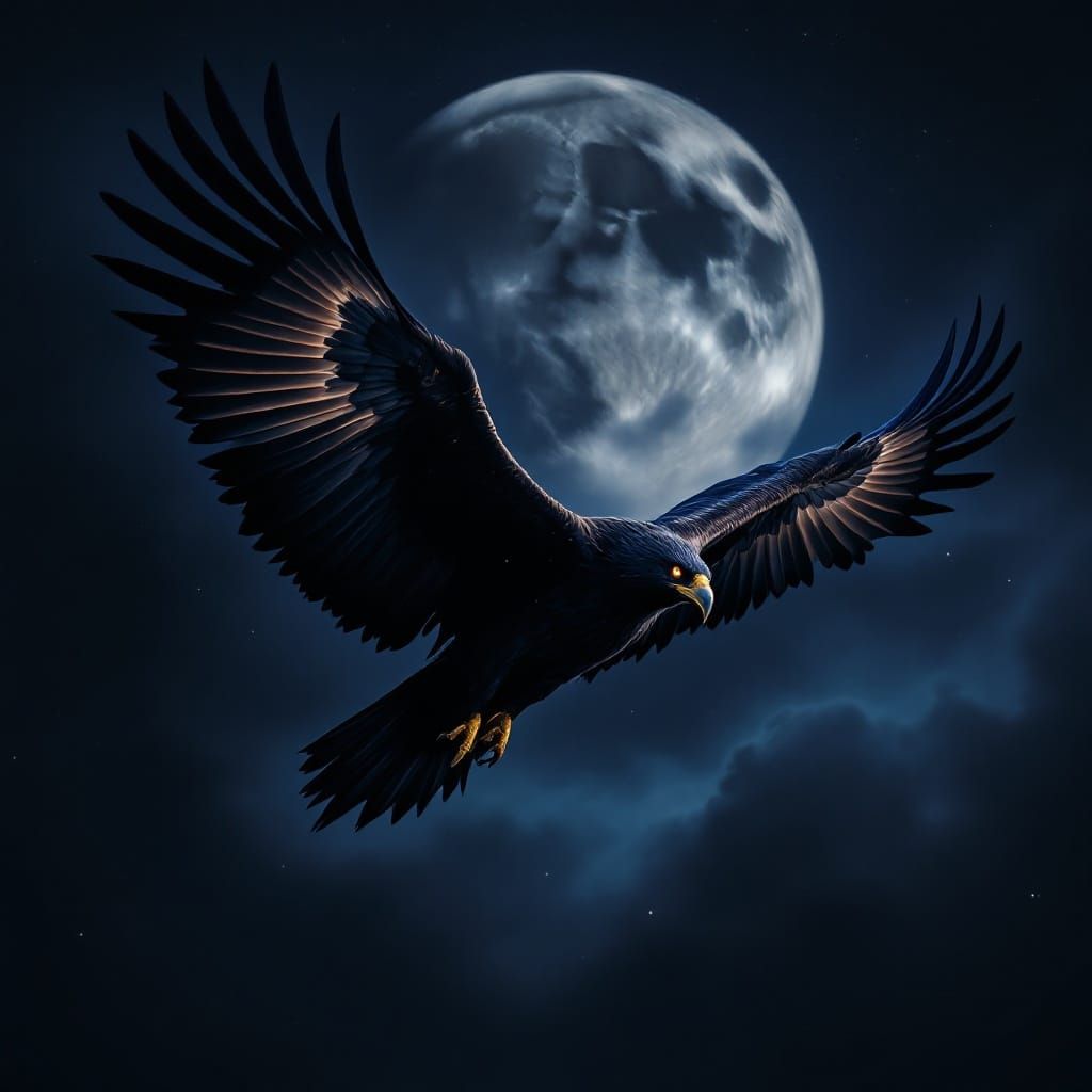 Majestic Black Eagle Soaring in the Night