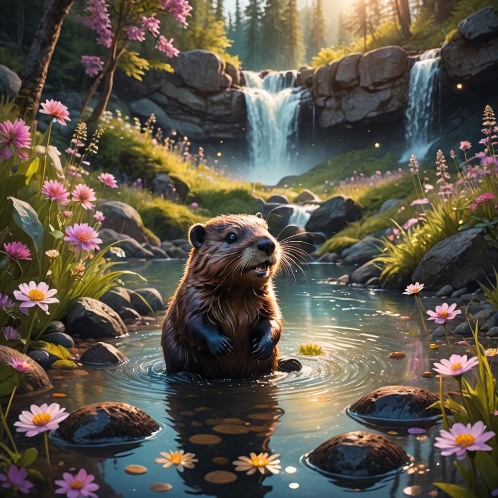 Happy Beaver Cub in Enchanted Lake