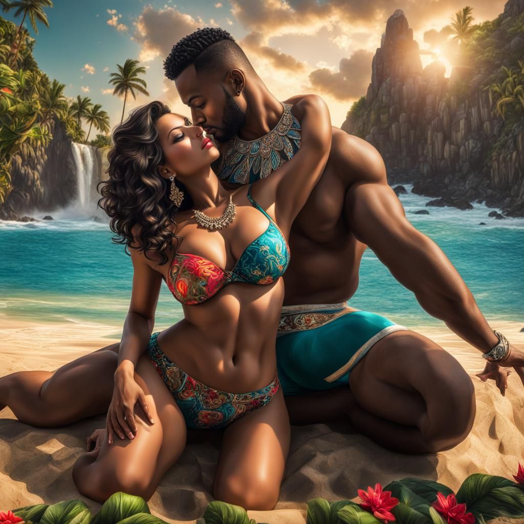 Passionate Kiss: A Hyperrealistic Beach Romance