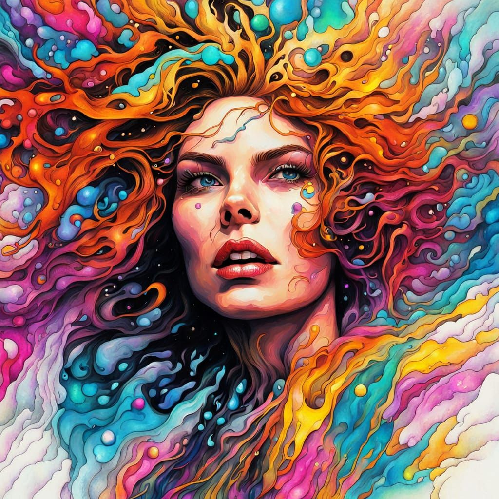 Surreal Close-up of a Powerful Woman in Energy Cloud