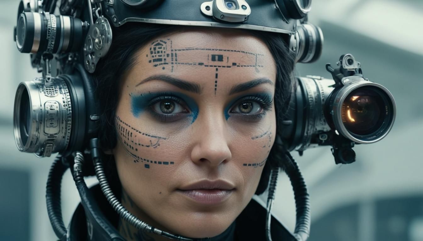 Biopunk, Young steampunk metis pilot spacecraft woman with b...
