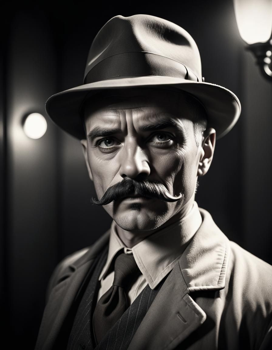 Dramatic Detective Portrait in Black and White Duotone