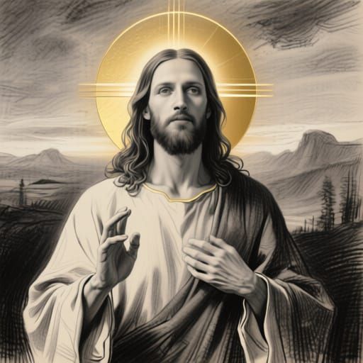 Jesus in Modern European Ink and Charcoal Style