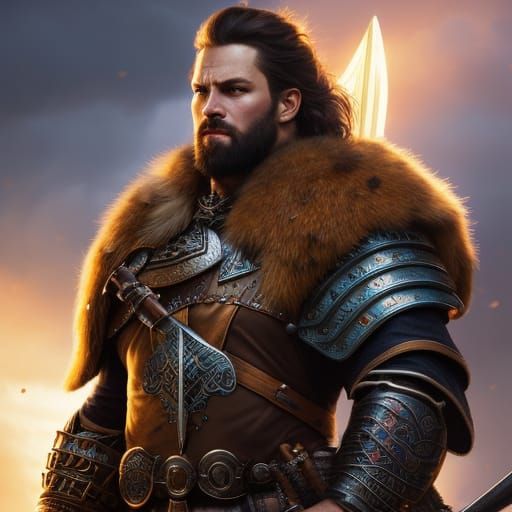 Winter Viking Warchief Portrait in High Fantasy Style