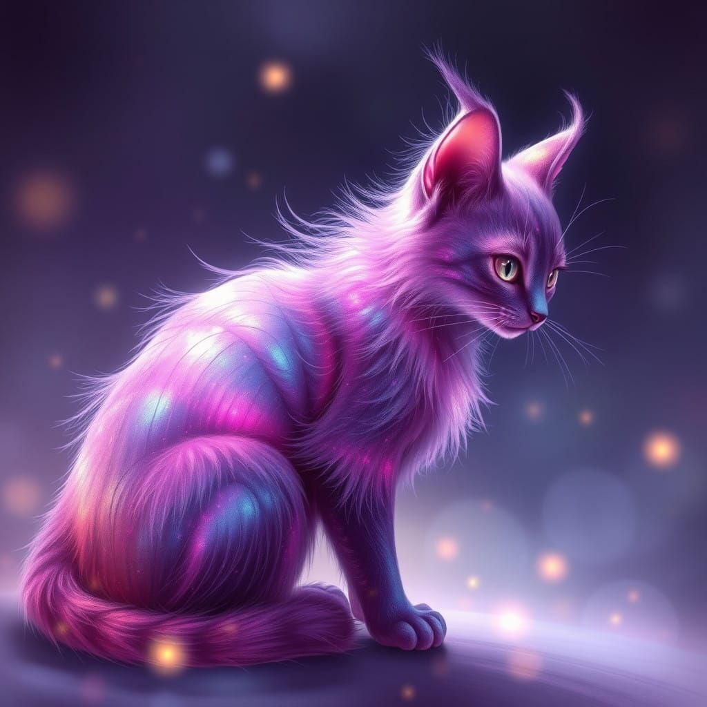 Mystical Iridescent Feline in Ethereal Glow