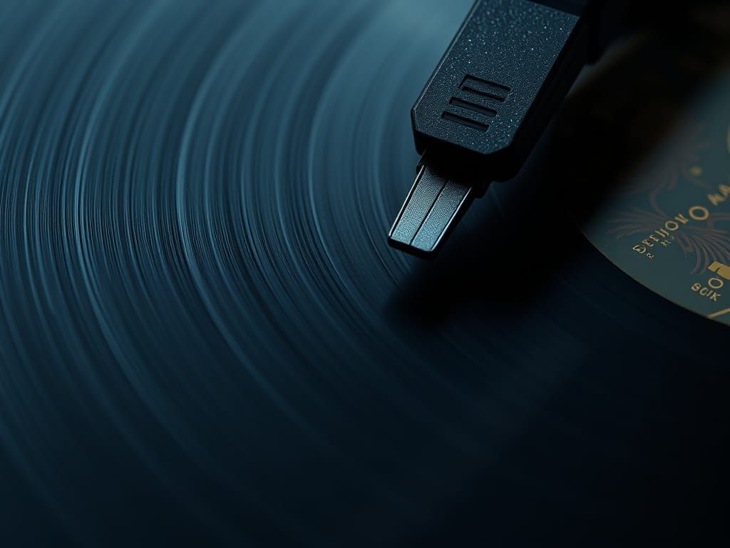 Macro Shot of Vinyl Record Grooves in Hyperrealism