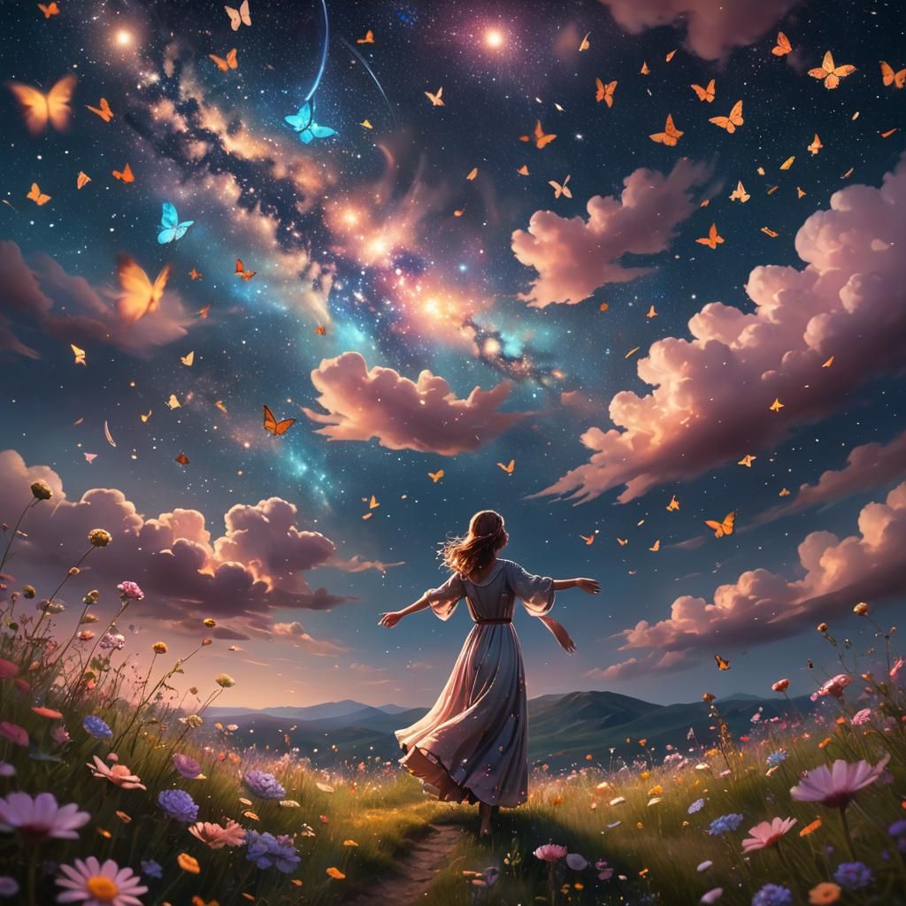 Cosmic Surrealism: Person Under Starry Night Sky