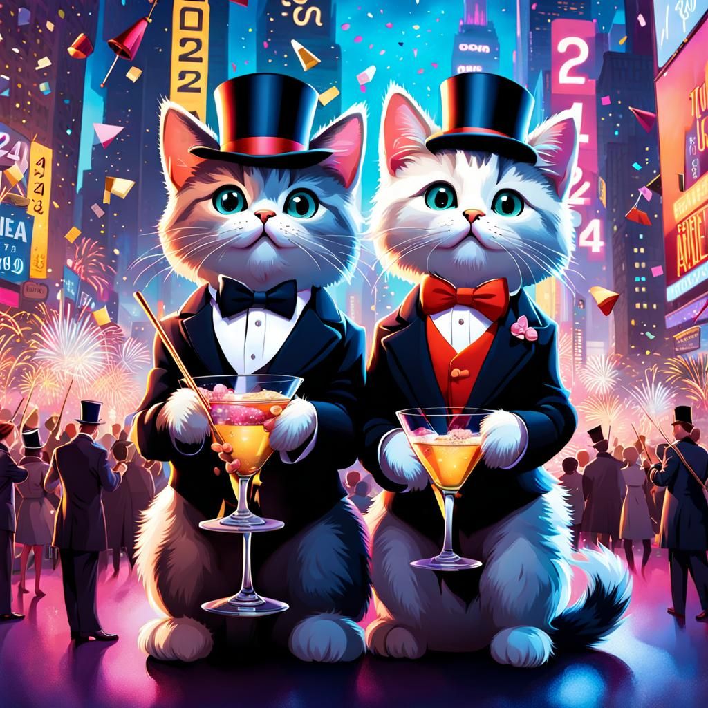 Kittens Celebrate New Year 2024 in Times Square