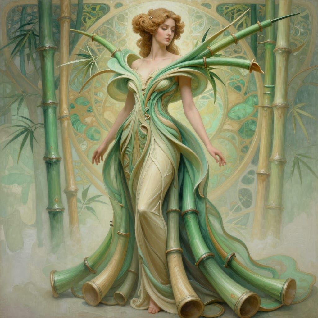 Woman in Bamboo-Inspired Majestic Gown