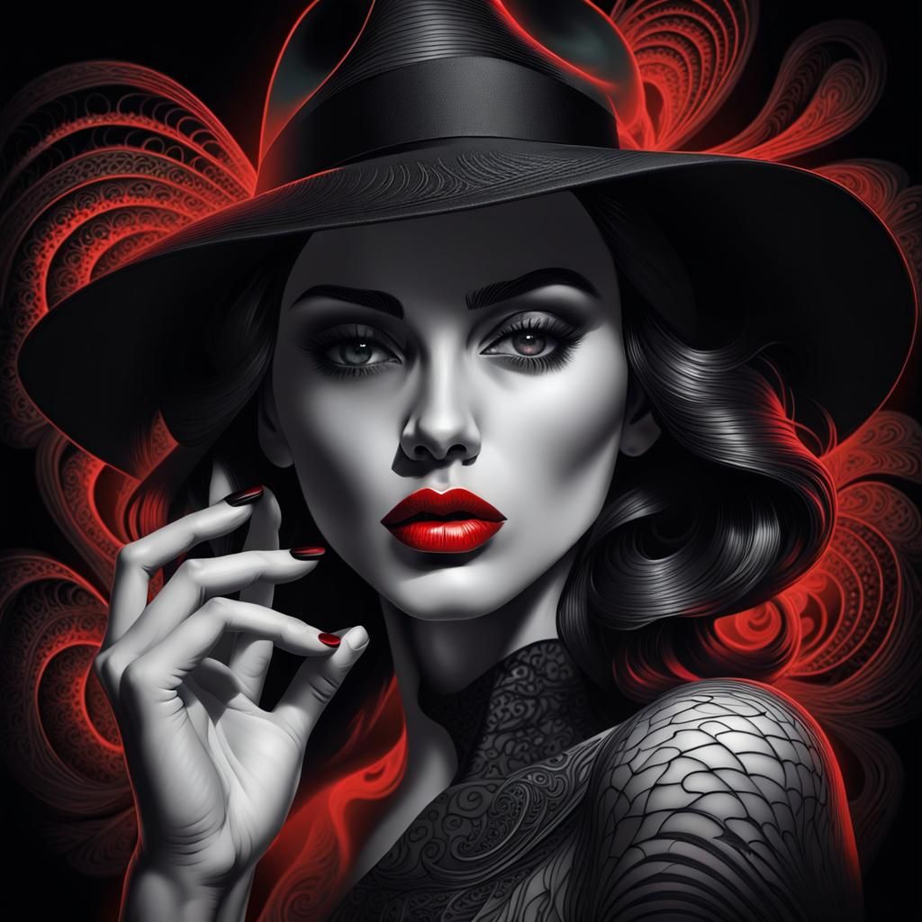 Film Noir Glamour: Woman in Shadowed Monochrome