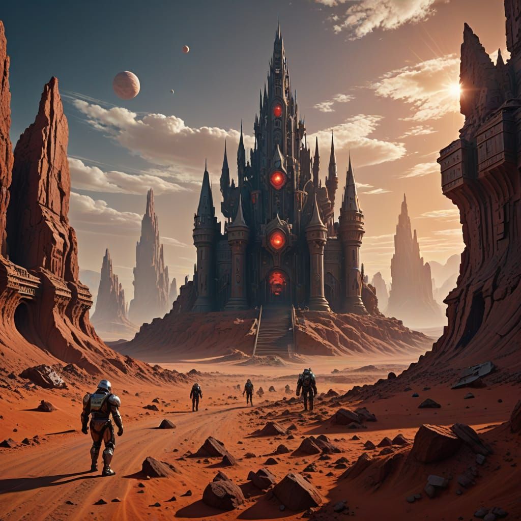 Mars Baroque Chessmen in Dramatic Low-Angle Shot