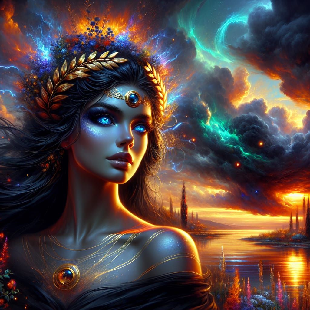 Goddess with Raven Hair and Sapphire Eyes