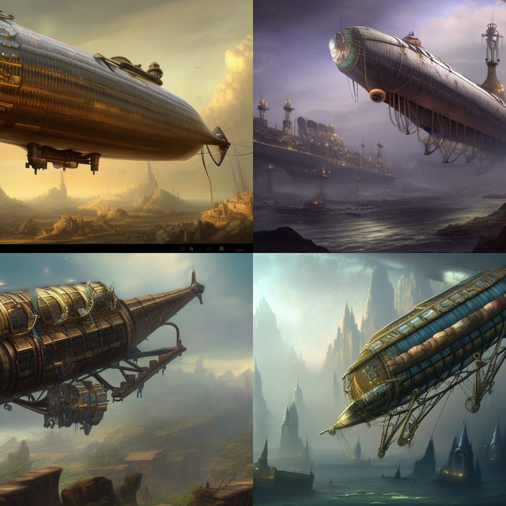 Steampunk Airships in Detailed Matte Painting