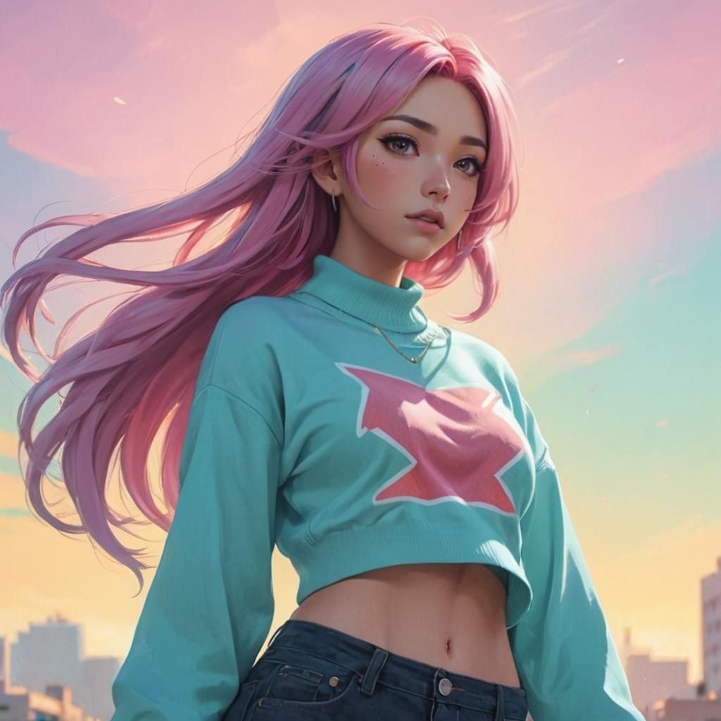 Latina Anime Girl with Pink Hair Art
