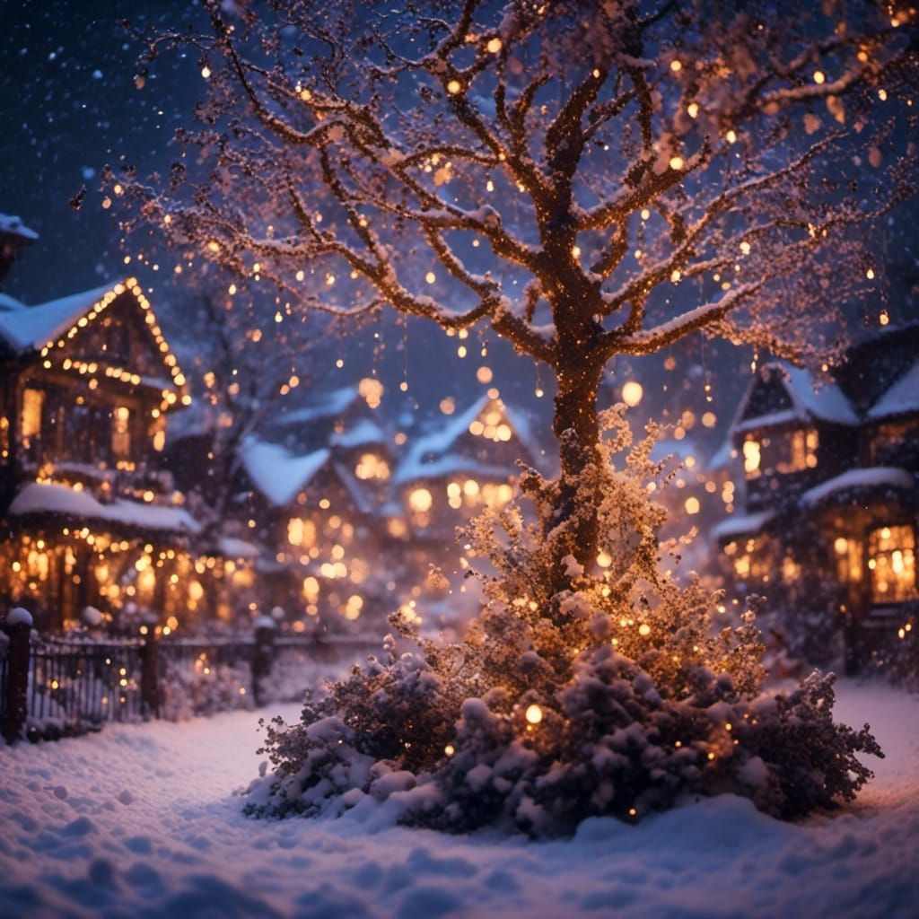 Christmas Scene in Vase with Bokeh Lighting