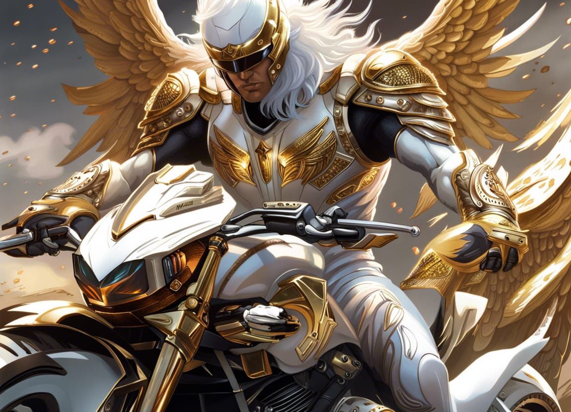 Angel Rides Motorcycle Through Lava in Hyperrealism