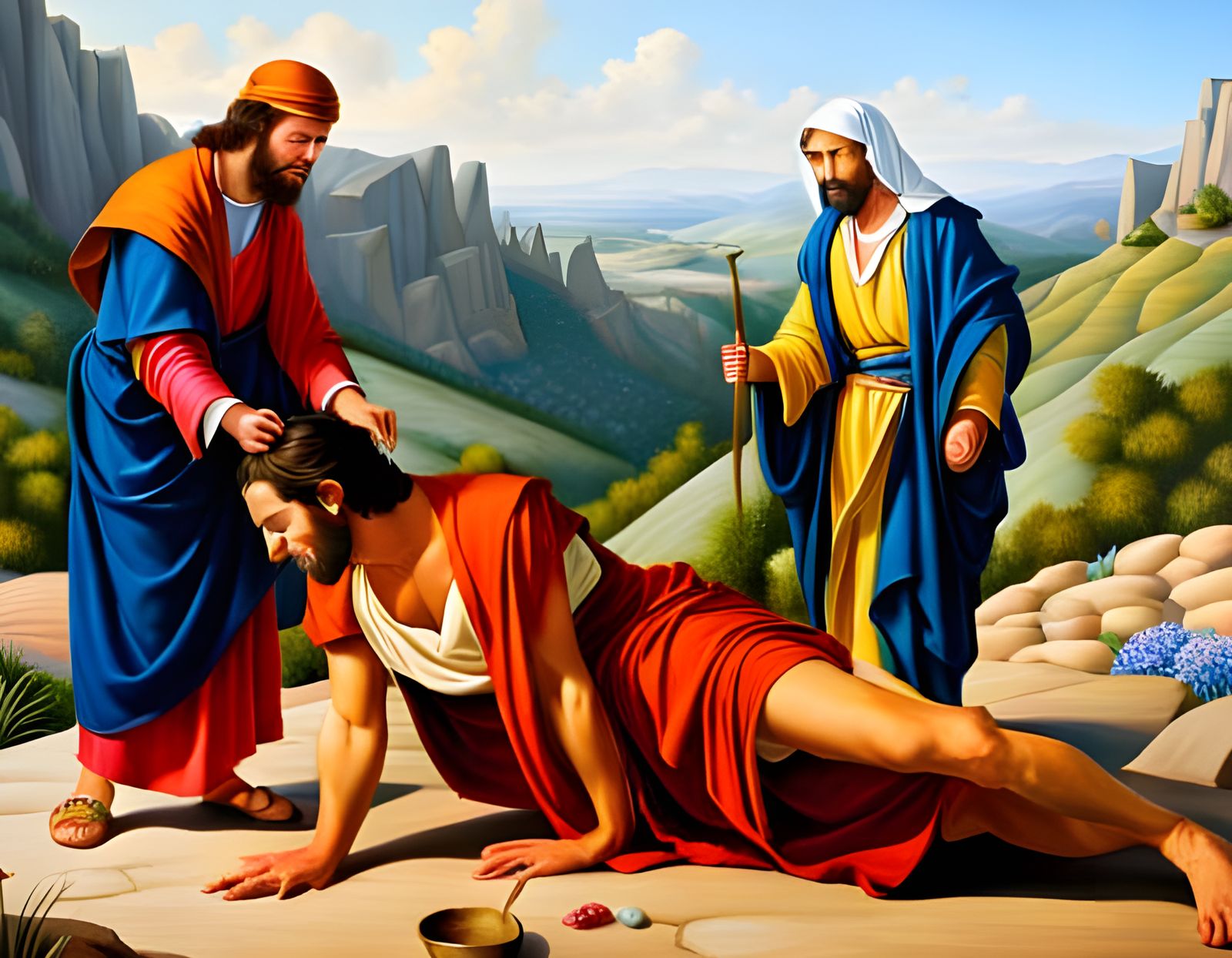 The Good Samaritan - photo realistic painting depicts the pa...