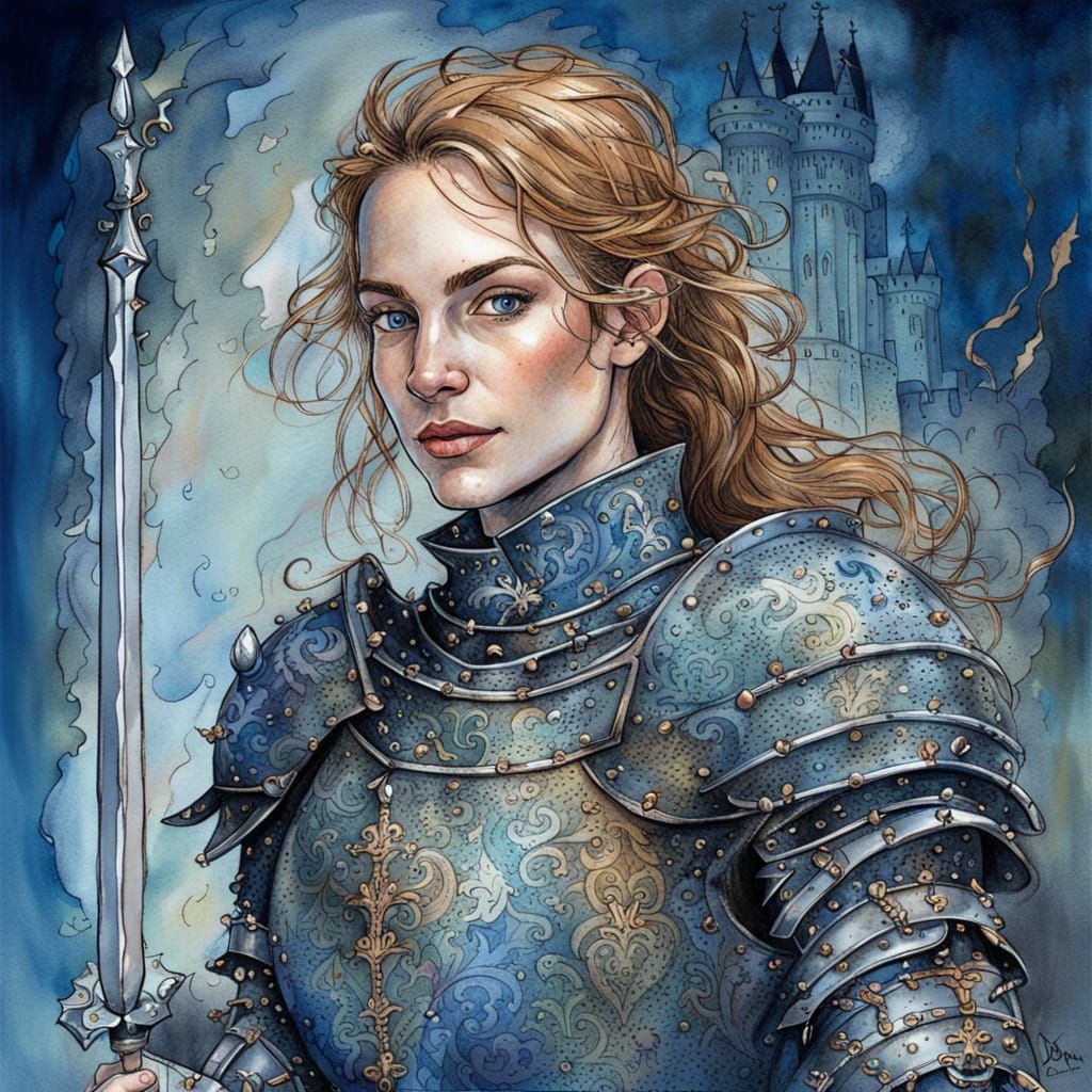 Ornate Portrait of a Female Knight in Fantasy Style