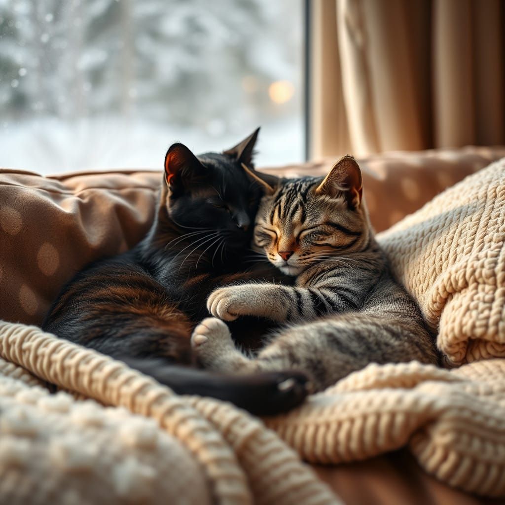 Cats Snuggle Up in Winter Wonderland
